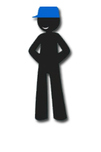 stick figure of a man with a blue hat on head